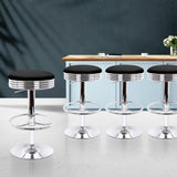 set of 4 PU Leather Bar Stools Kitchen Bar Stool Dining Chair Black Anton Swivel - BSR