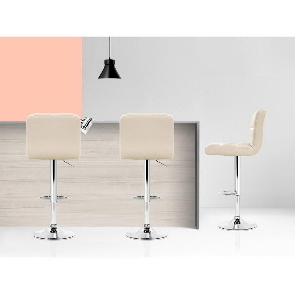 Set of 4 PU Leather Bar Stools NOEL Kitchen Chairs Swivel Bar Stool Gas Lift Beige - BSR