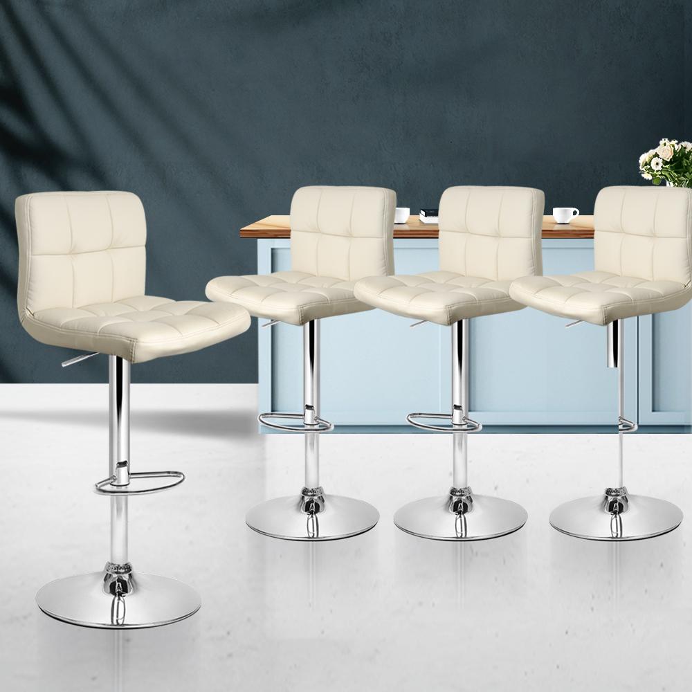 Set of 4 PU Leather Bar Stools NOEL Kitchen Chairs Swivel Bar Stool Gas Lift Beige - BSR