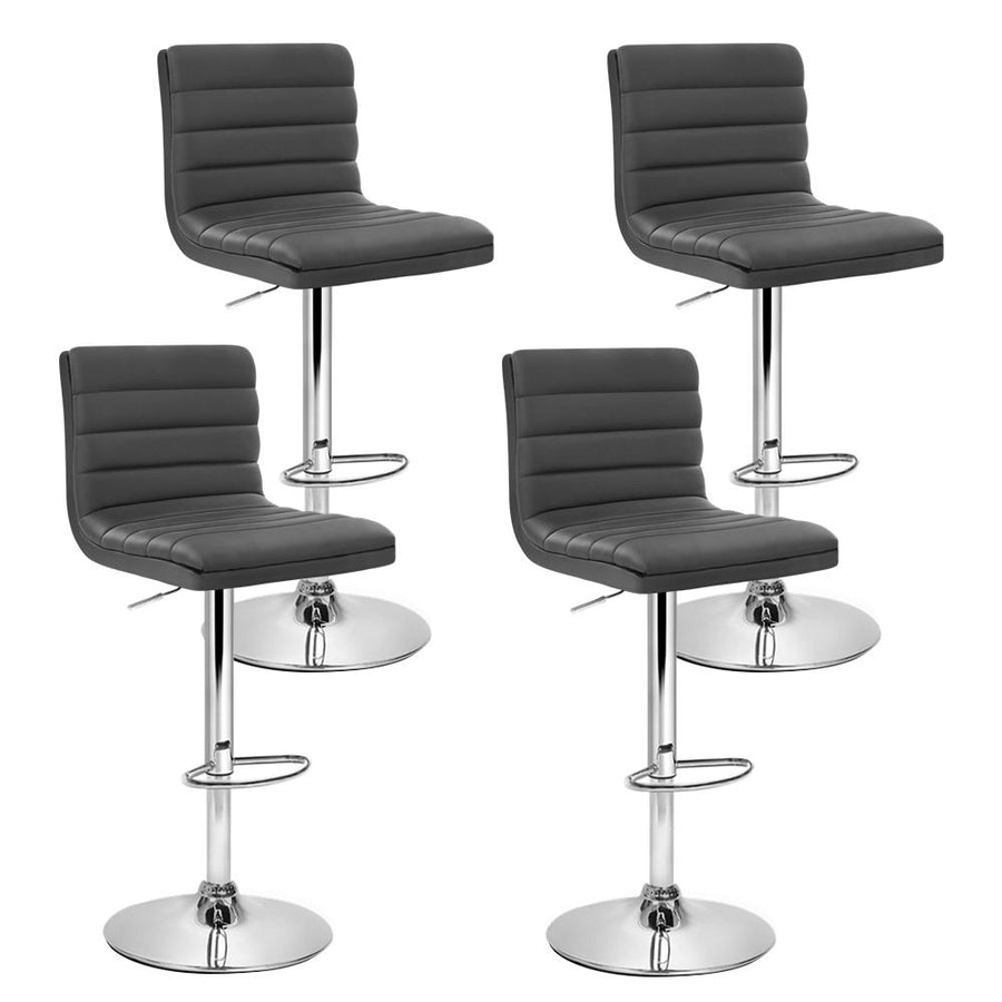 Set of 4 PU Leather Bar Stools Swivel Bar Stool Kitchen Chairs Gas Lift Grey - BSR