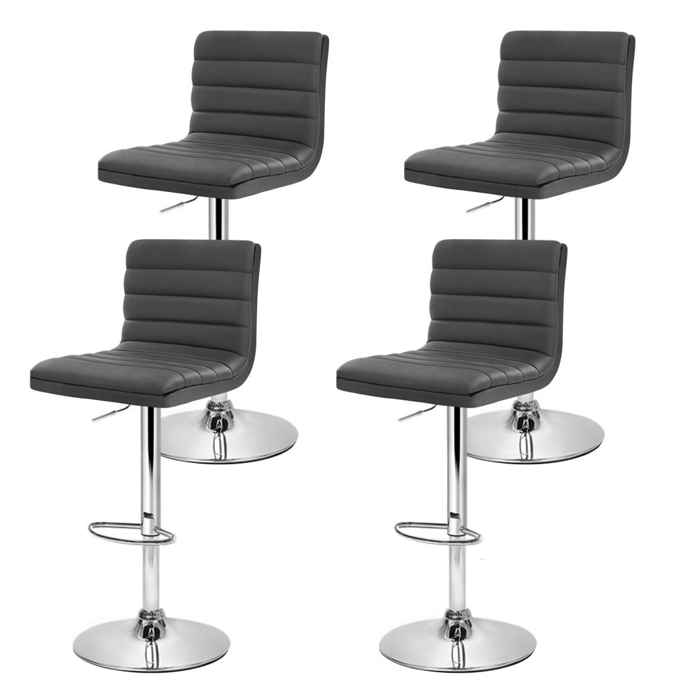 Set of 4 PU Leather Bar Stools Swivel Bar Stool Kitchen Chairs Gas Lift Grey - BSR