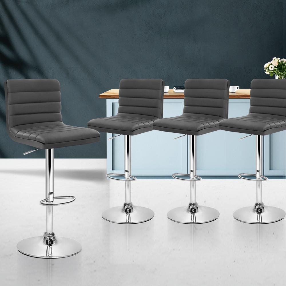 Set of 4 PU Leather Bar Stools Swivel Bar Stool Kitchen Chairs Gas Lift Grey - BSR