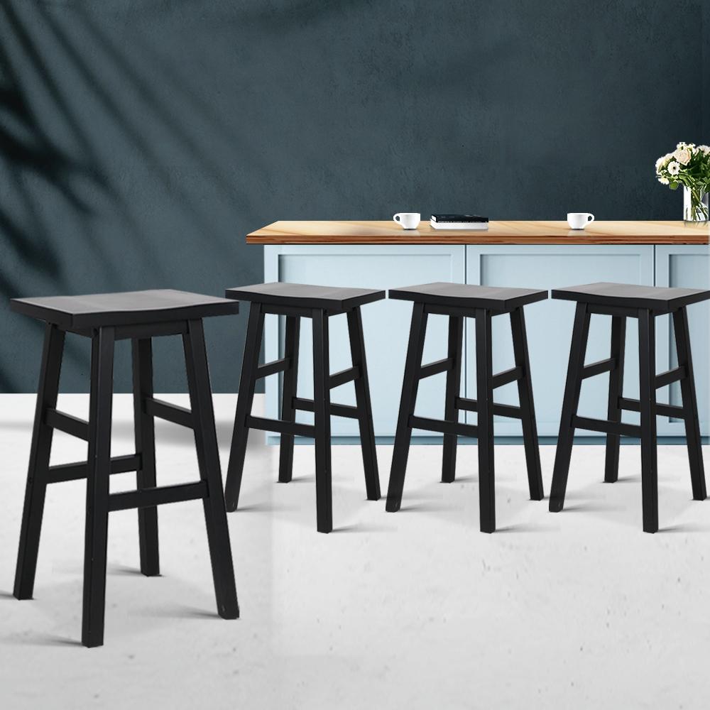 set of 4 Wooden Bar Stools Kitchen Bar Stool Chairs Barstools Black - BSR