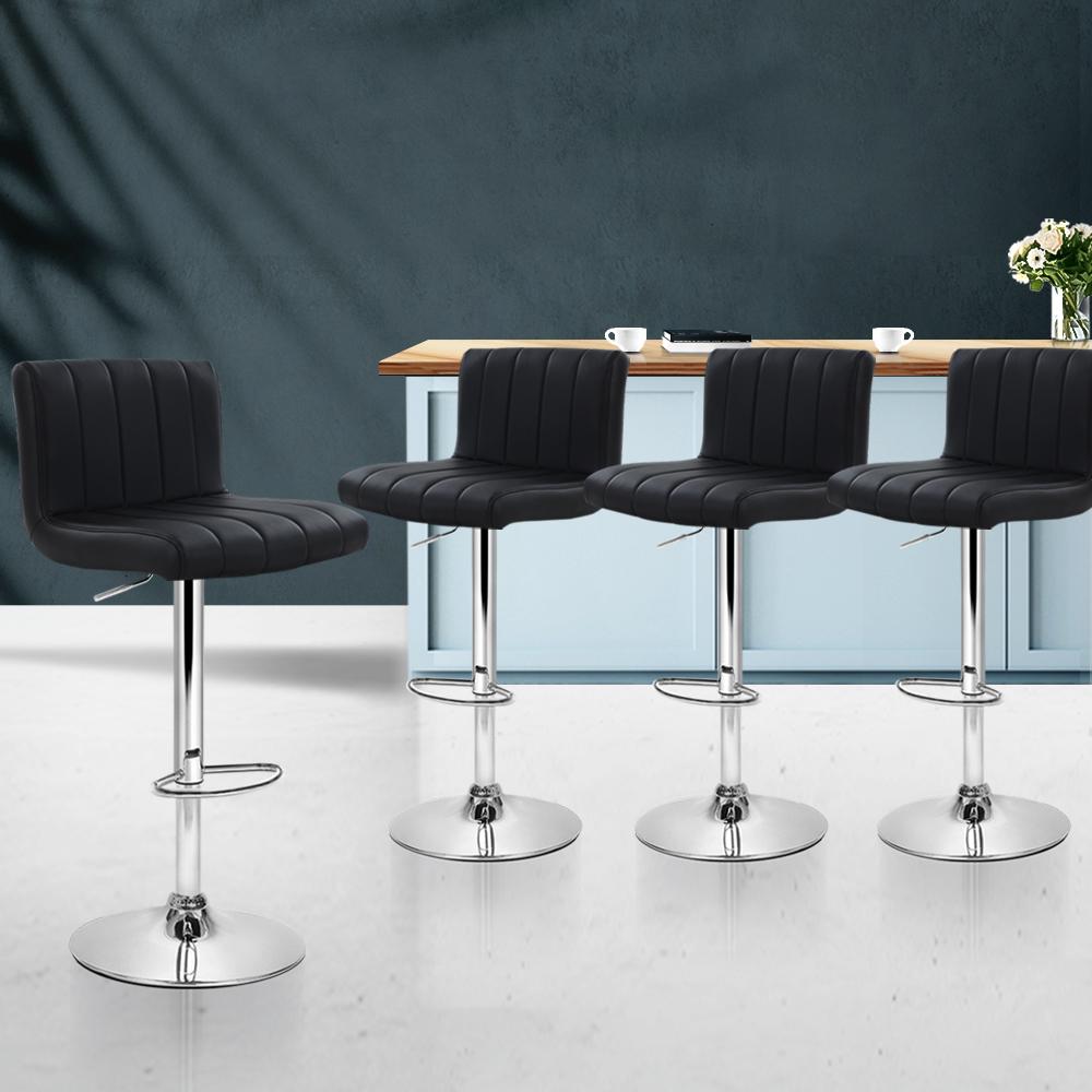 Set of 4 PU Leather Bar Stools Kitchen Chair Bar Stool Black Lana Gas Lift Swivel - BSR
