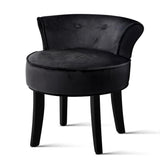 Velvet Vanity Stool Backrest Stools Dressing Table Chair Makeup Bedroom Black - BSR