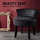 Velvet Vanity Stool Backrest Stools Dressing Table Chair Makeup Bedroom Black - BSR