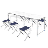 Foldable Camping Table Set with 6 Stools Height Adjustable 180x60cm - BSR