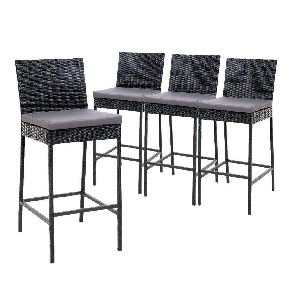 Gardeon Set of 4 Outdoor Bar Stools Dining Chairs Wicker Furniture - BSR