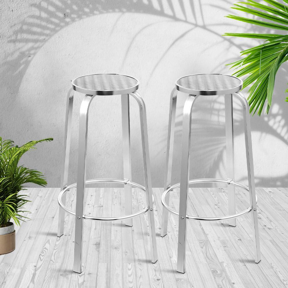 Gardeon Set of 2 Outdoor Bar Stools Patio Furniture Indoor Bistro Kitchen Aluminum - BSR