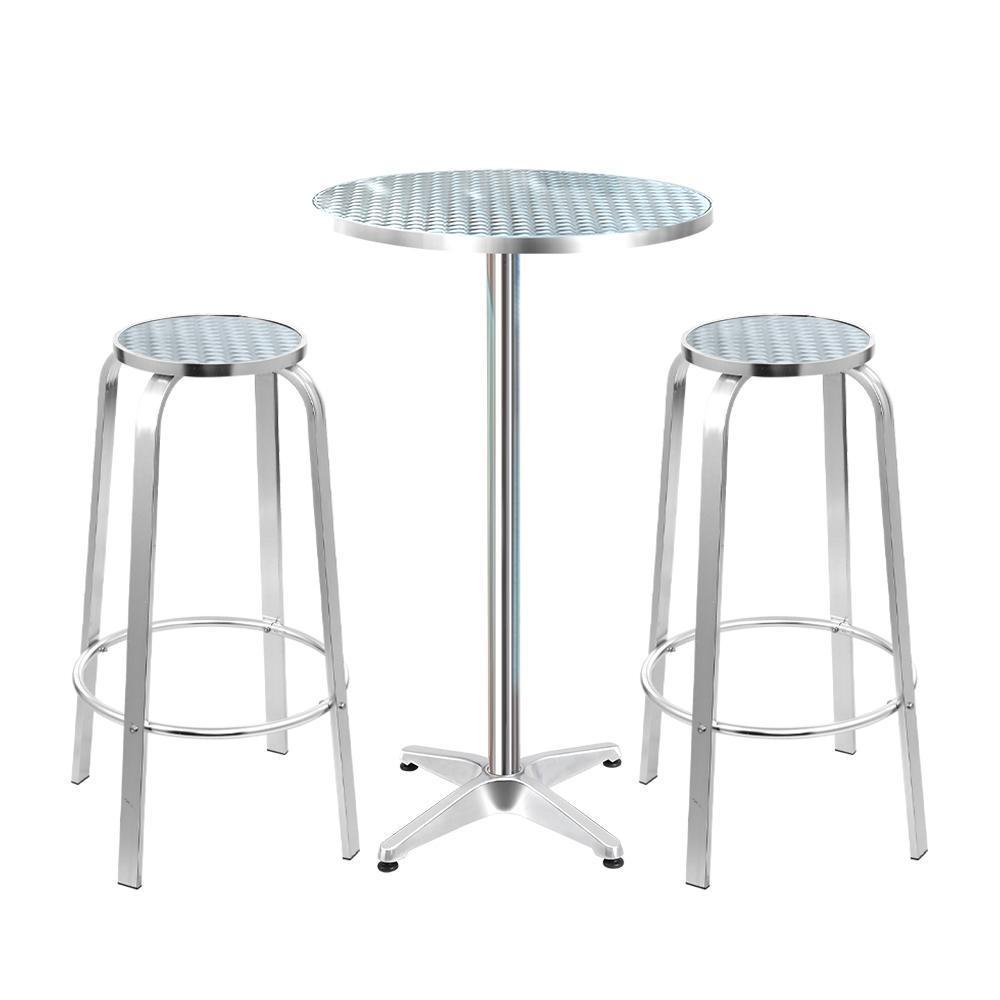 Gardeon Outdoor Bistro Set Bar Table Stools Adjustable Aluminium Cafe 3PC Round - BSR