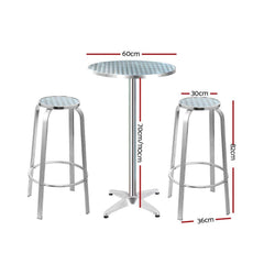 Gardeon Outdoor Bistro Set Bar Table Stools Adjustable Aluminium Cafe 3PC Round - BSR