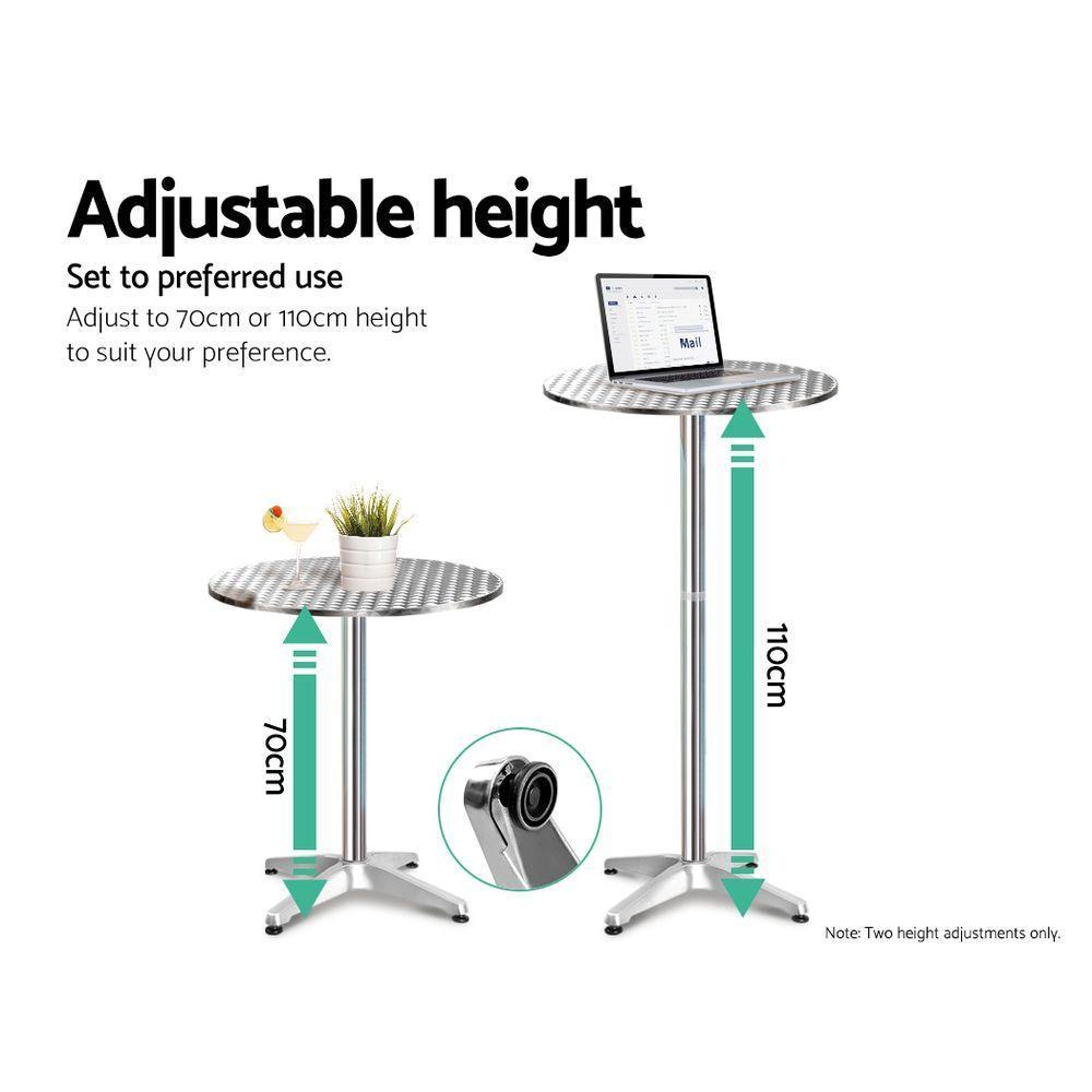 Gardeon Outdoor Bistro Set Bar Table Stools Adjustable Aluminium Cafe 3PC Round - BSR