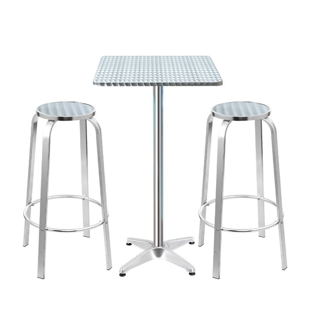 Gardeon Outdoor Bistro Set Bar Table Stools Adjustable Aluminium Cafe 3PC Square - BSR