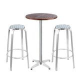 Gardeon Outdoor Bistro Set Bar Table Stools Adjustable Aluminium Cafe 3PC Wood - BSR
