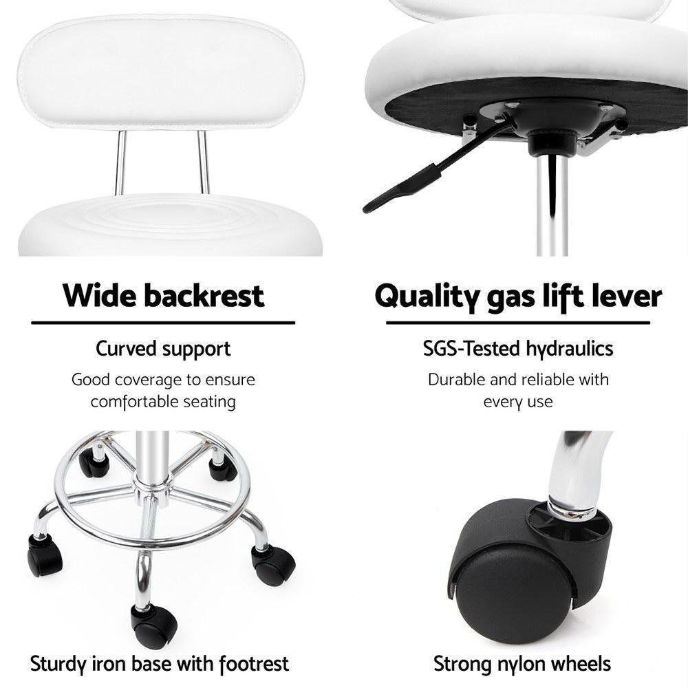 PU Leather Swivel Salon Stool - White - BSR