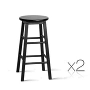 Set of 2 Beech Wood Backless Bar Stools - Black - BSR
