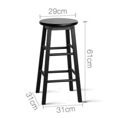 Set of 2 Beech Wood Backless Bar Stools - Black - BSR