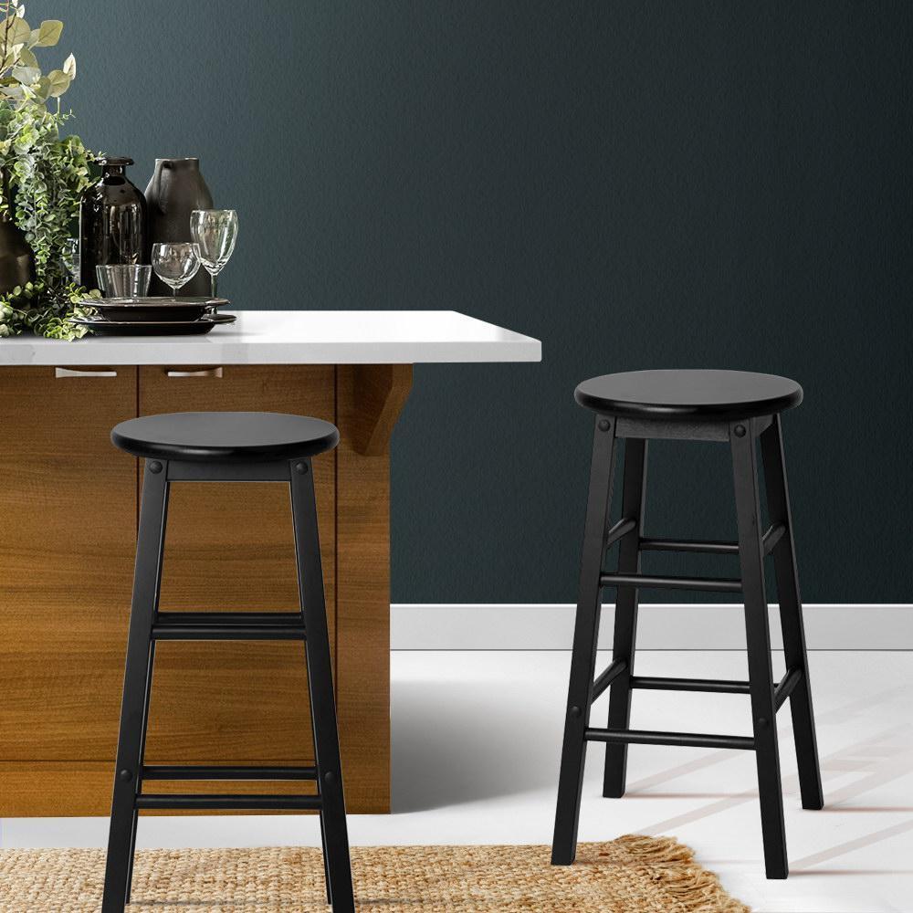 Set of 2 Beech Wood Backless Bar Stools - Black - BSR