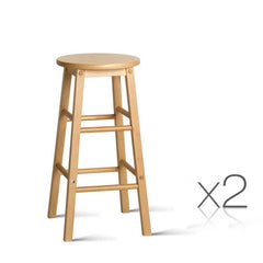 Set of 2 Beech Wood Backless Bar Stools - Natural - BSR