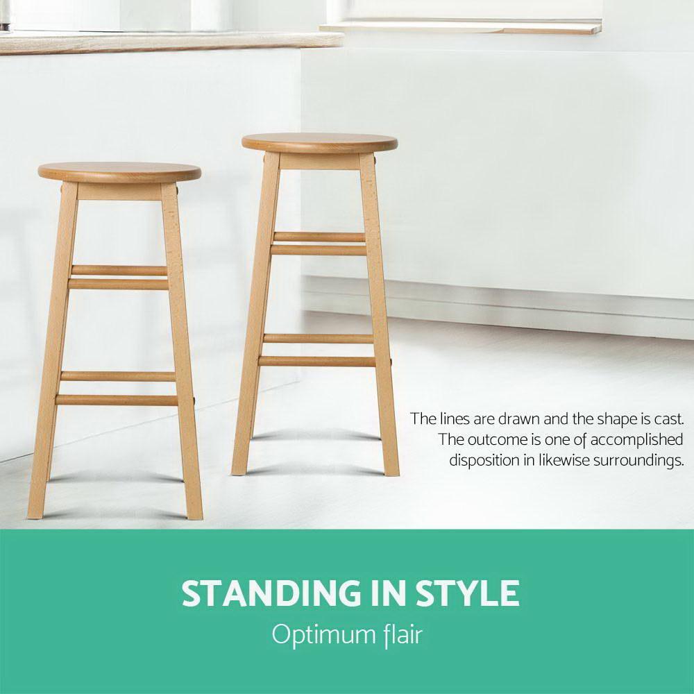 Set of 2 Beech Wood Backless Bar Stools - Natural - BSR