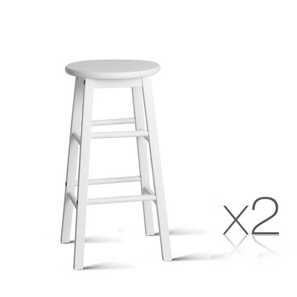 Set of 2 Beech Wood Backless Bar Stools - White - BSR