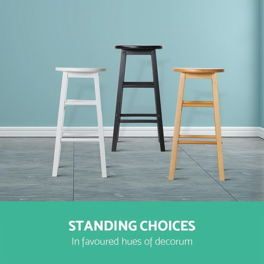 Set of 2 Beech Wood Backless Bar Stools - White - BSR