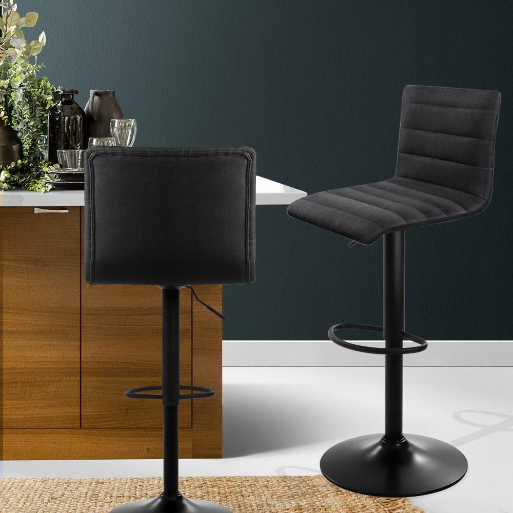 Set of 2 Fabric Bar Stools - Black - BSR