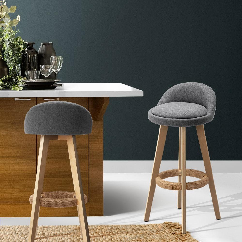 Set of 2 Fabric Bar Stools-Grey - BSR