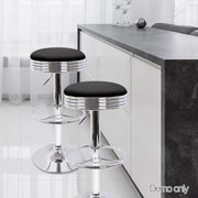 Set of 2 PU Leather Backless Bar Stools - Black - BSR