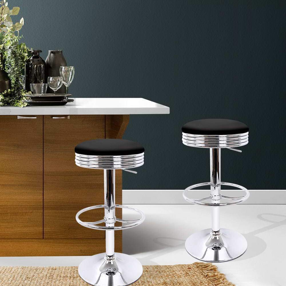 Set of 2 PU Leather Backless Bar Stools - Black - BSR