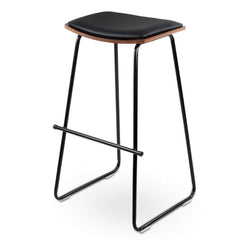 Set of 2 PU Leather Backless Bar Stools - Black - BSR