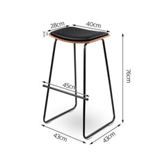 Set of 2 PU Leather Backless Bar Stools - Black - BSR