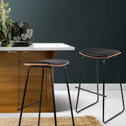 Set of 2 PU Leather Backless Bar Stools - Black - BSR