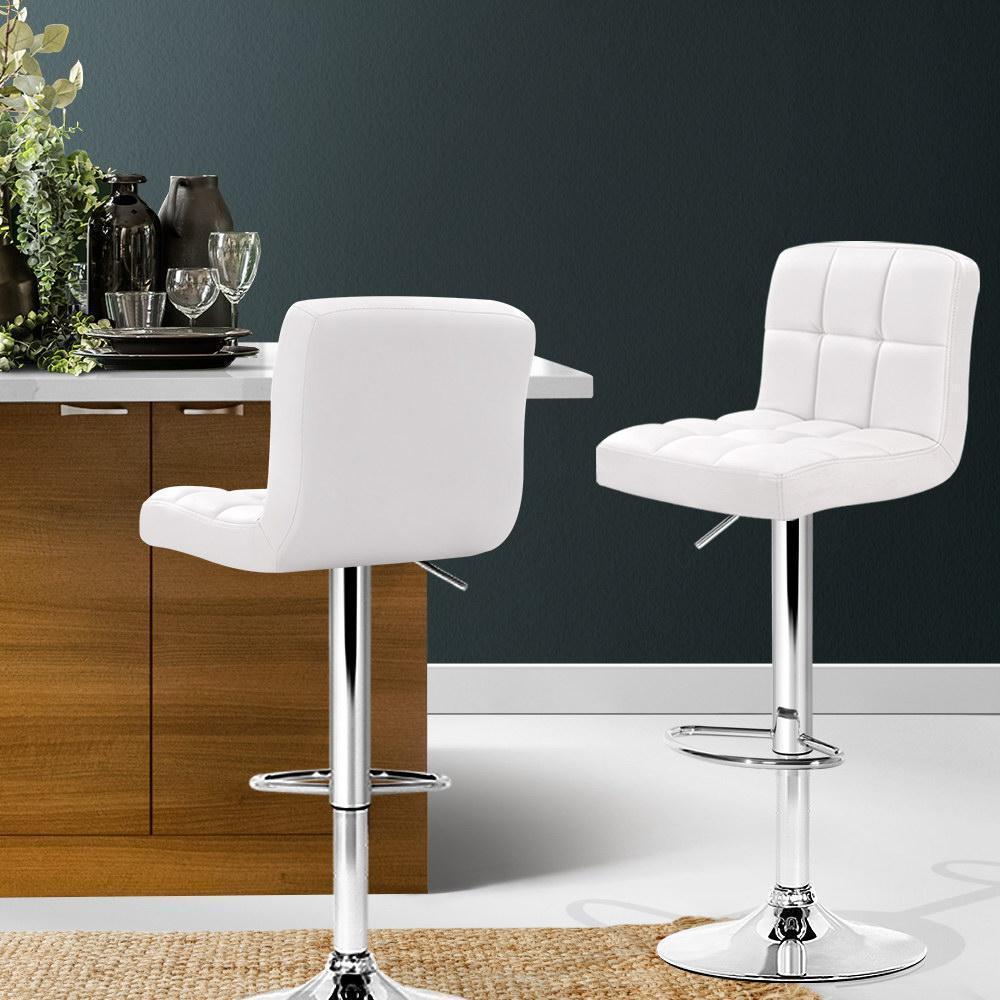 Set of 2 PU Leather Bar Stools - White - BSR