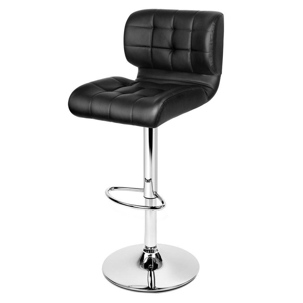 Set of 2 PU Leather Gas Lift Bar Stools - Black - BSR