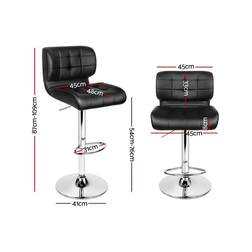 Set of 2 PU Leather Gas Lift Bar Stools - Black - BSR