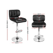 Set of 2 PU Leather Gas Lift Bar Stools - Black - BSR
