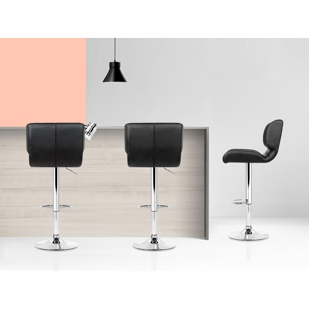 Set of 2 PU Leather Gas Lift Bar Stools - Black - BSR