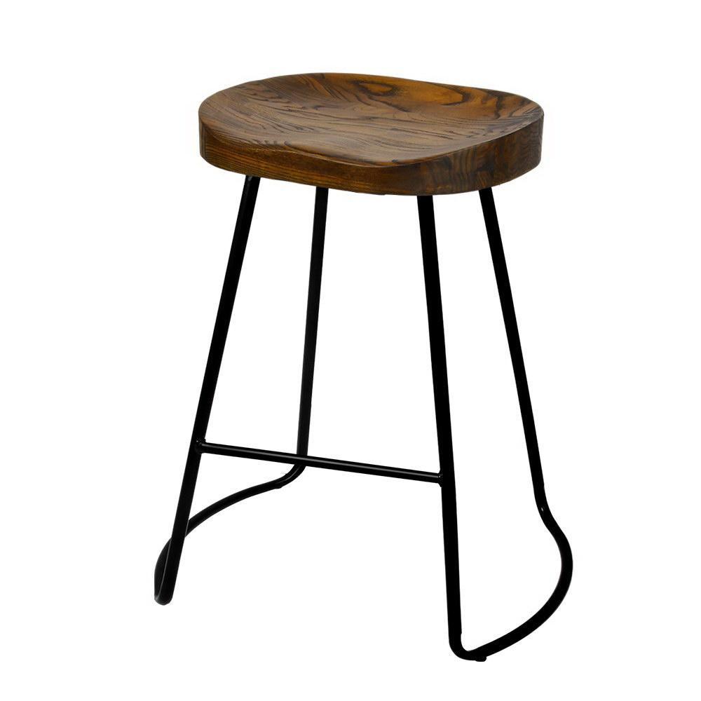 Set of 2 Wooden Backless Bar Stools - Black - BSR