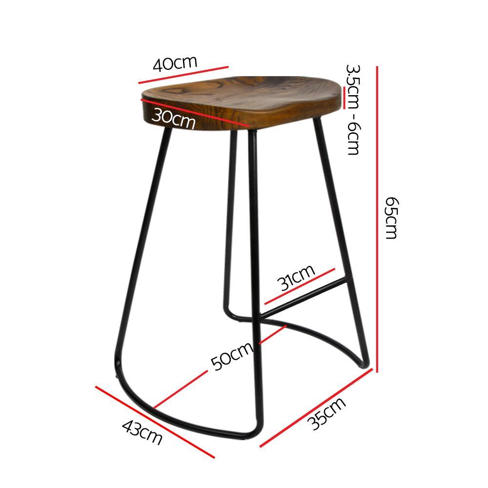 Set of 2 Wooden Backless Bar Stools - Black - BSR