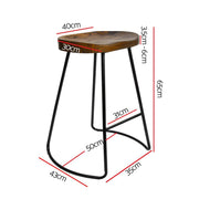 Set of 2 Wooden Backless Bar Stools - Black - BSR