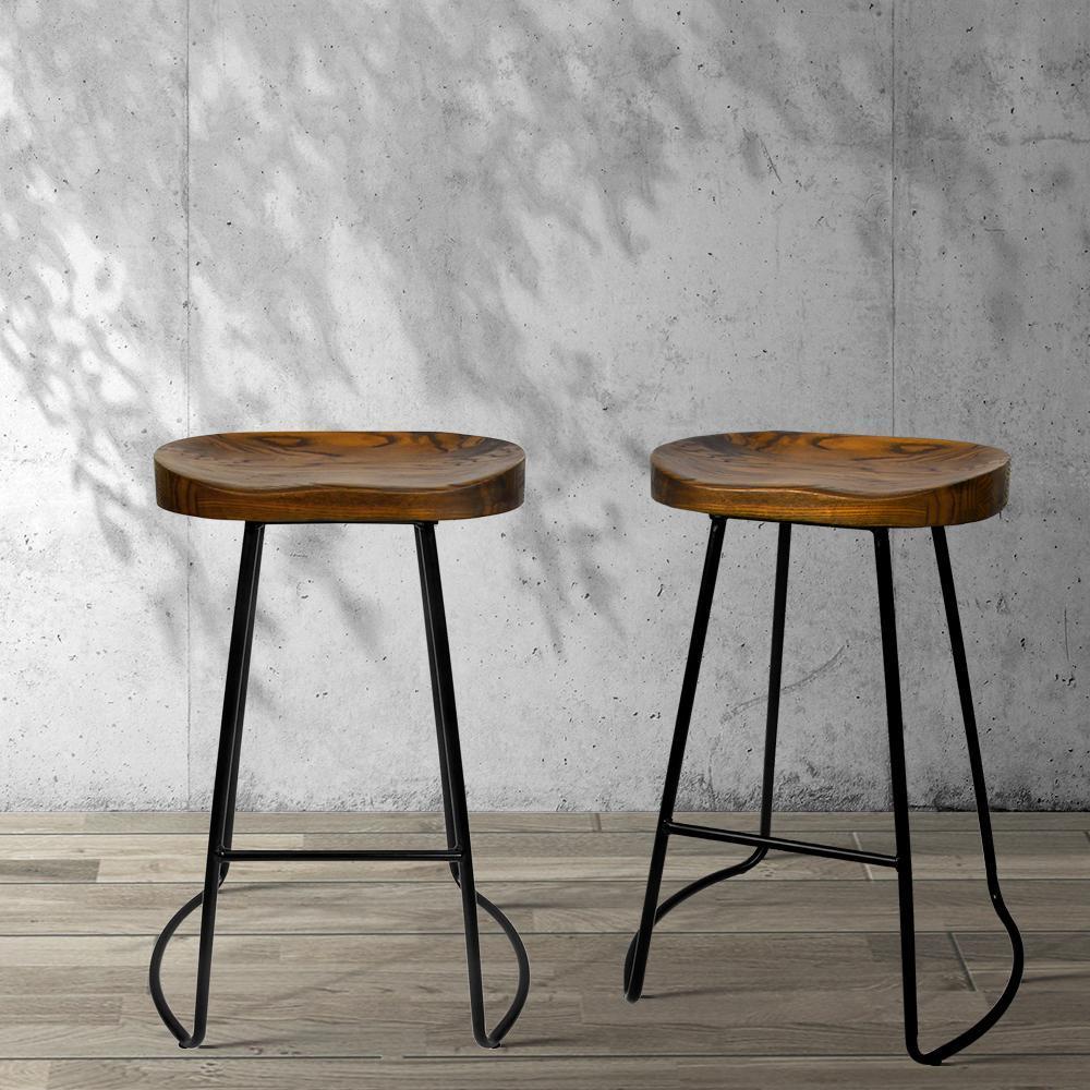 Set of 2 Wooden Backless Bar Stools - Black - BSR