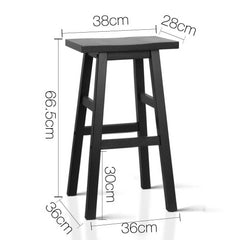 Set of 2 Wooden Backless Bar Stools - Black - BSR