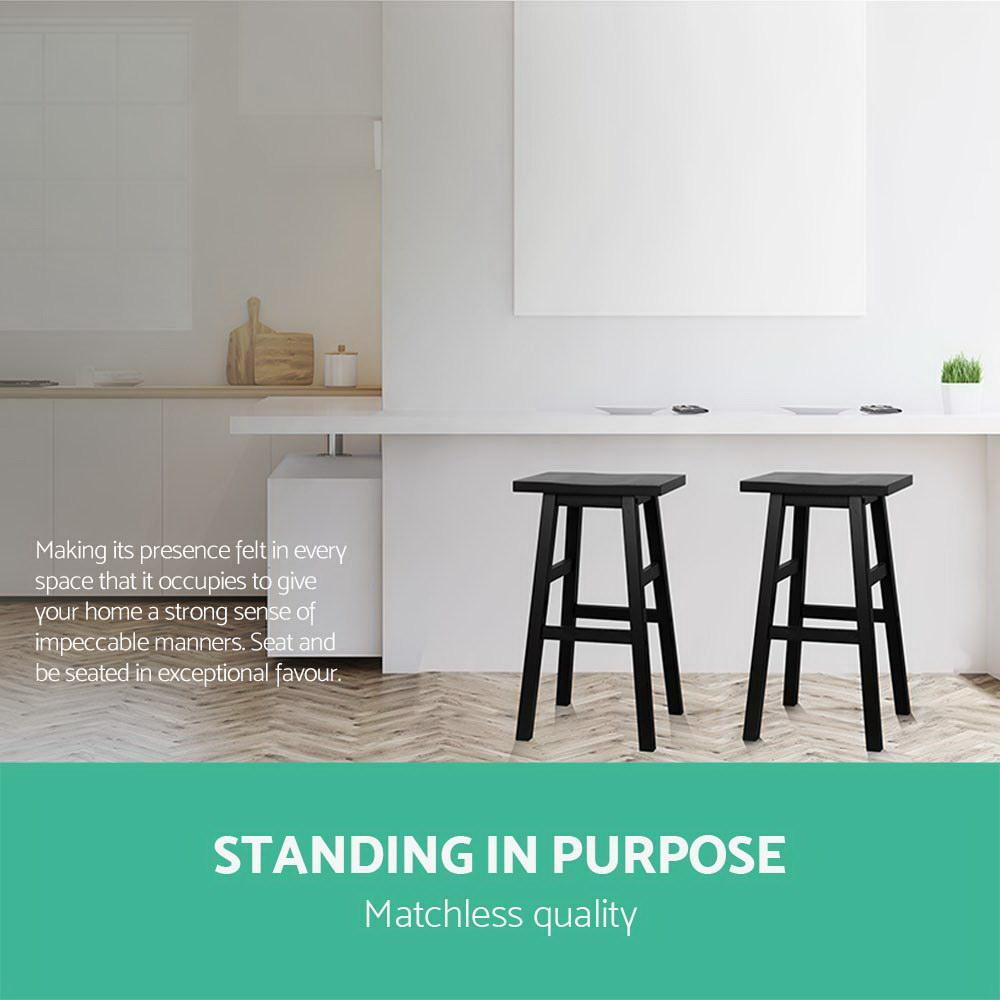 Set of 2 Wooden Backless Bar Stools - Black - BSR