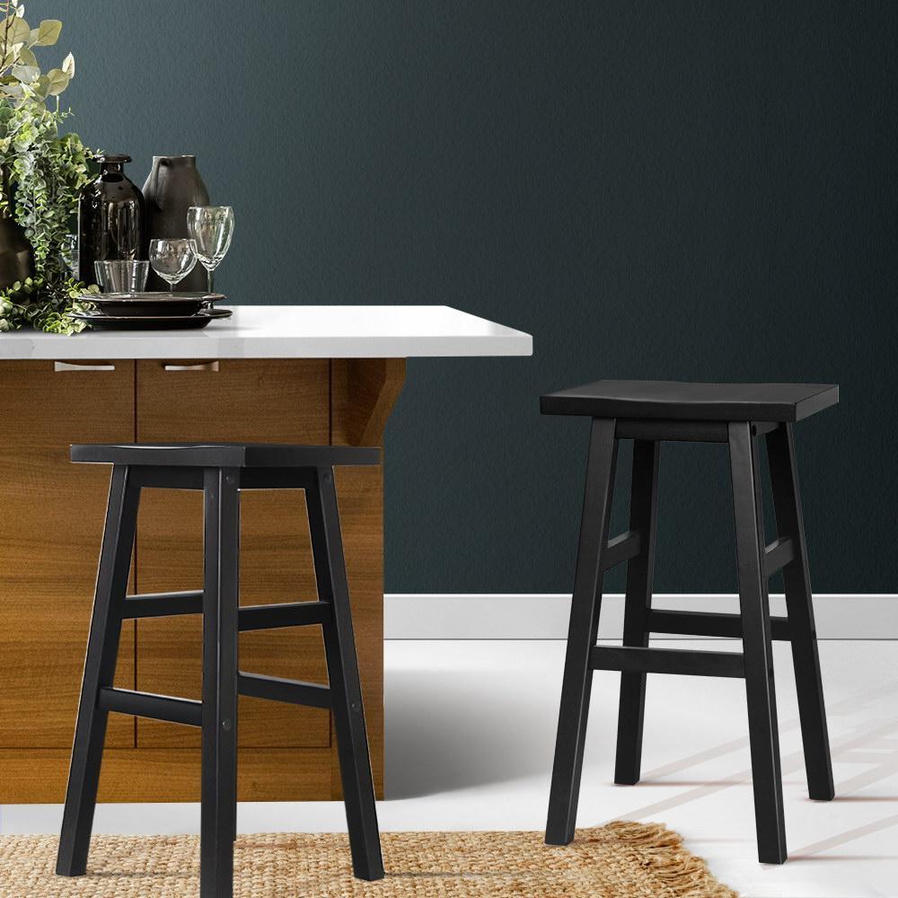 Set of 2 Wooden Backless Bar Stools - Black - BSR