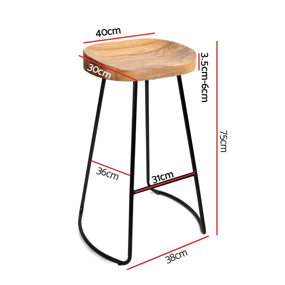 Set of 2 Wooden Backless Bar Stools - Natural - BSR