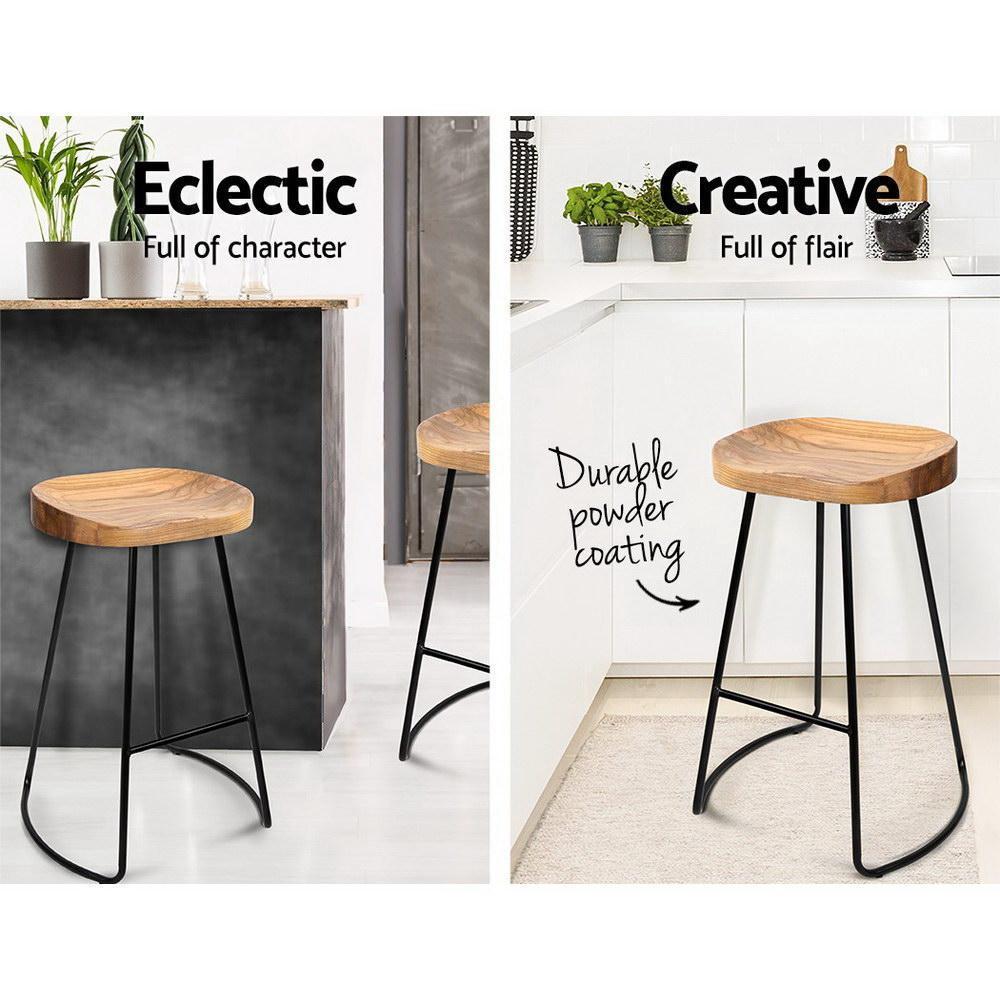 Set of 2 Wooden Backless Bar Stools - Natural - BSR