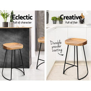 Set of 2 Wooden Backless Bar Stools - Natural - BSR