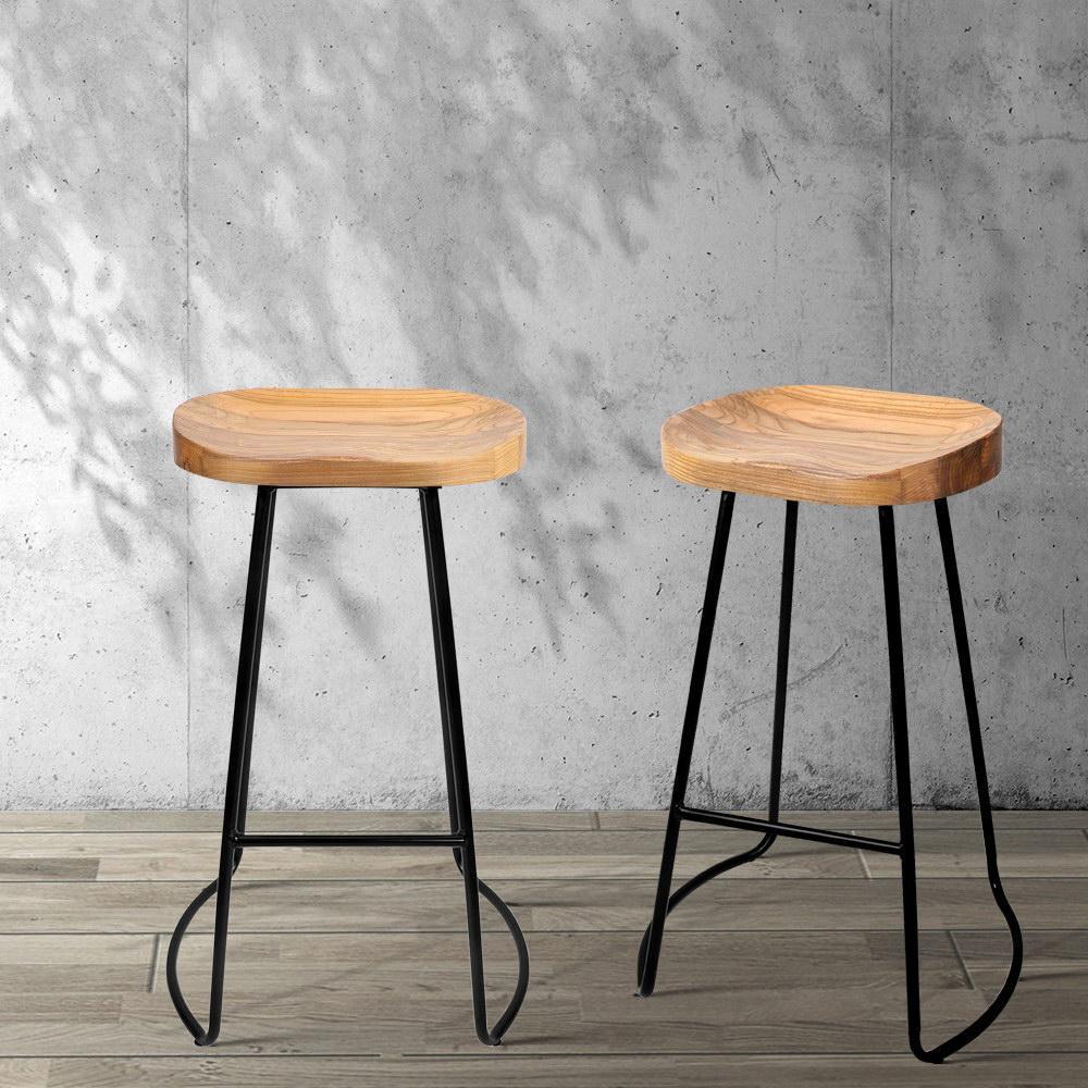 Set of 2 Wooden Backless Bar Stools - Natural - BSR