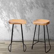 Set of 2 Wooden Backless Bar Stools - Natural - BSR